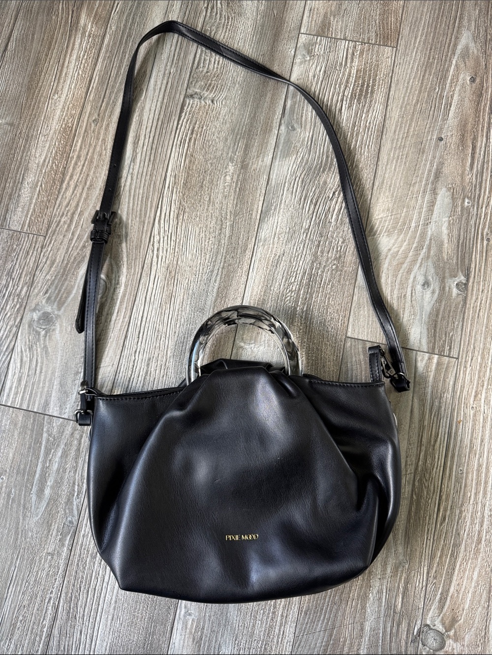Pixie Mood Black Shoulder Bag with Tortoise-Effect Handle
